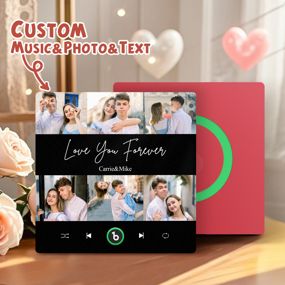 Custom Music 6 Photos Fridge Magnet Personalized Multiple Photo Song Magnets That Can Play Music FridgeBeats Pro Supports Bluetooth Connectivity Valentine's Day Gift
