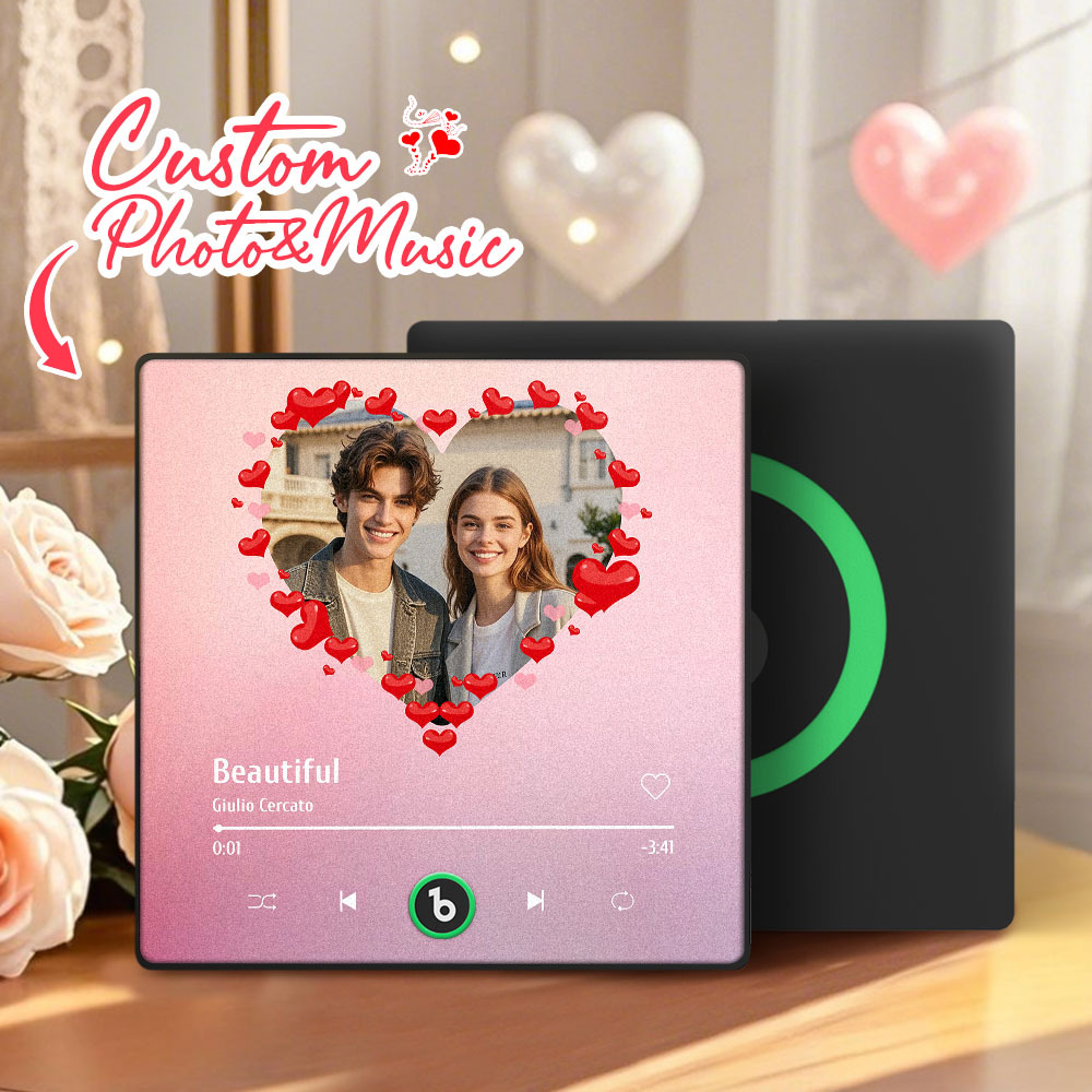 Personalized Music Fridge Magnet Heart Pink Valentine Gift Album Fridge Magnet Music Wall Photo Sticker Music Movement That Can Be Played Gift for Couple - Fridgebeats