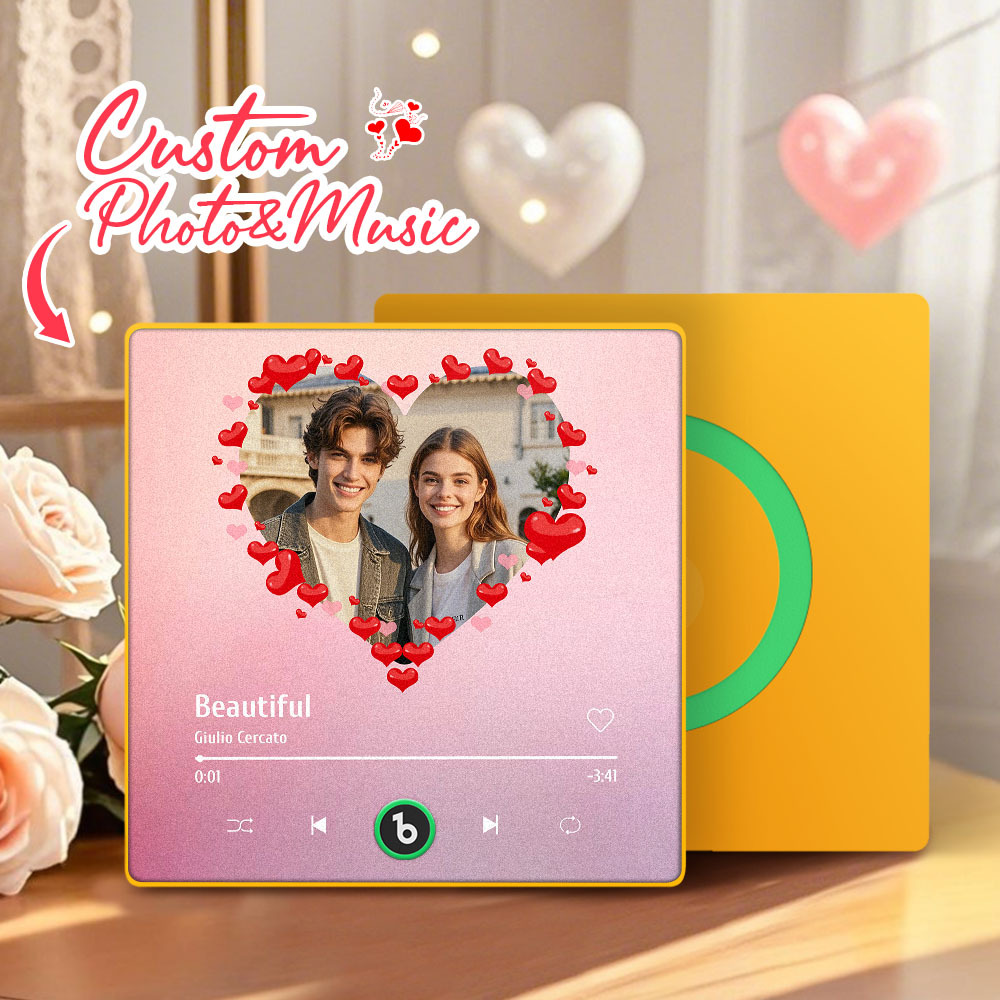 Personalized Music Fridge Magnet Heart Pink Valentine Gift Album Fridge Magnet Music Wall Photo Sticker Music Movement That Can Be Played Gift for Couple - Fridgebeats