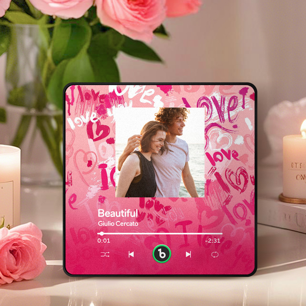 Personalized Music Fridge Magnet Pink Valentine Gift Album Fridge Magnet Music Wall Photo Sticker Music Movement That Can Be Played Gift for Couple