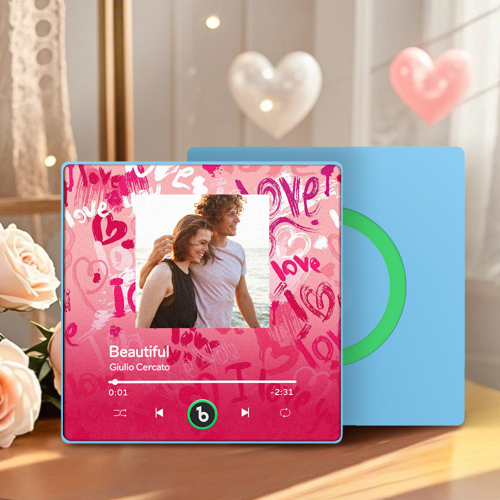 Personalized Music Fridge Magnet Red Love Your Heart Valentine Gift Album Fridge Magnet Music Wall Photo Sticker Music Movement That Can Be Played Gift for Couple - Fridgebeats