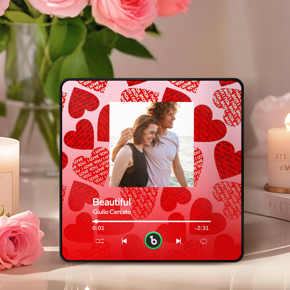 Personalized Music Fridge Magnet Red Love Your Heart Valentine Gift Album Fridge Magnet Music Wall Photo Sticker Music Movement That Can Be Played Gift for Couple - Fridgebeats