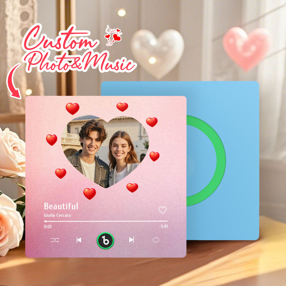 Personalized Music Fridge Magnet Heart Pink Valentine Gift Album Fridge Magnet Music Wall Photo Sticker Music Movement That Can Be Played Gift for Couple - Fridgebeats