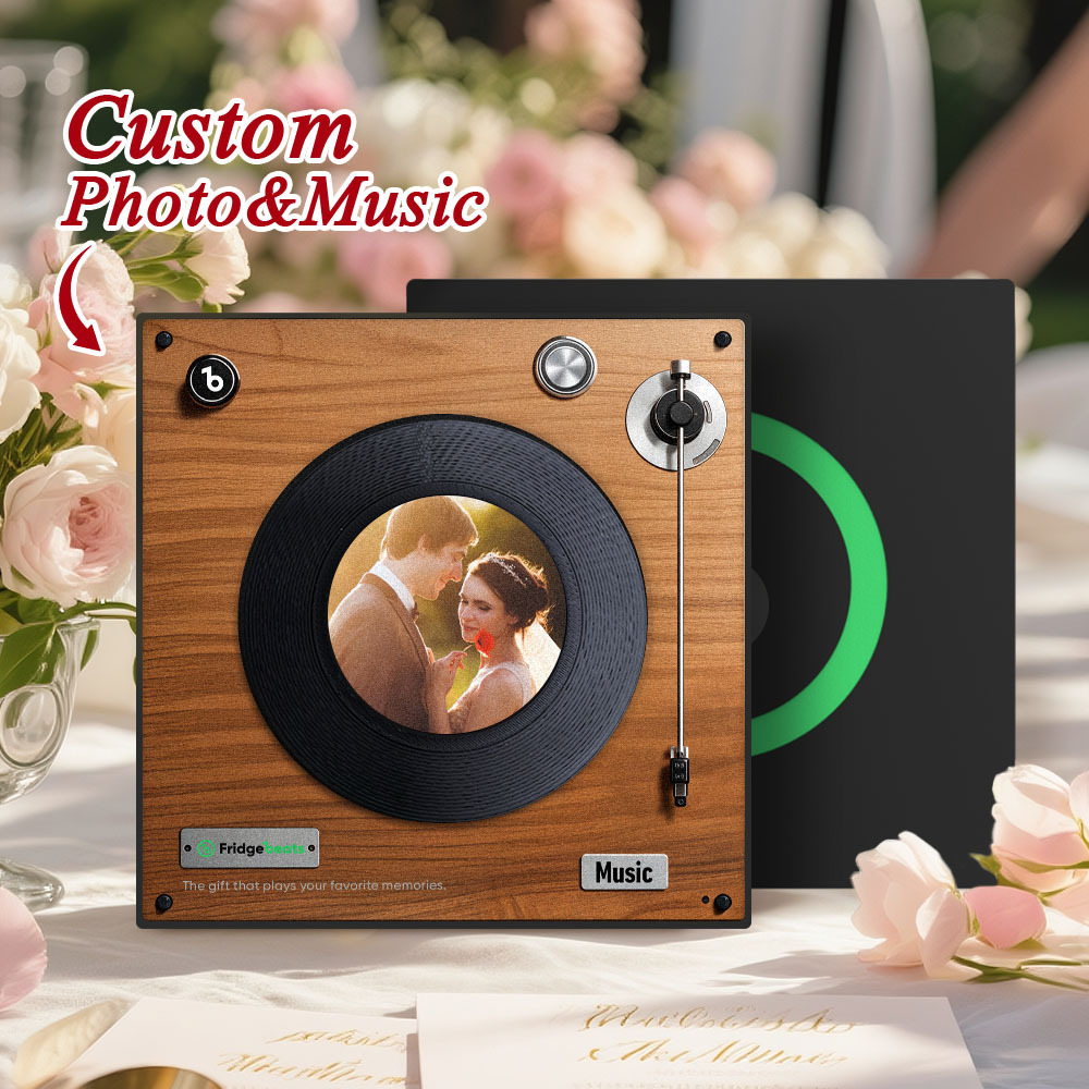 Custom Music Fridge Magnet Can Customize 1-6 Vinyl Record and Songs Personalized Vintage Photo Song That Can Play Music Wedding Gifts for Couple