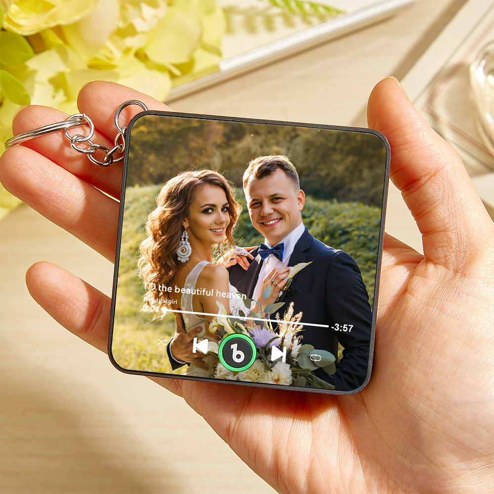 Personalized Photo Music Keychain Music Box Bag Charm That Plays Music Without Cell Phone Anniversary Gifts