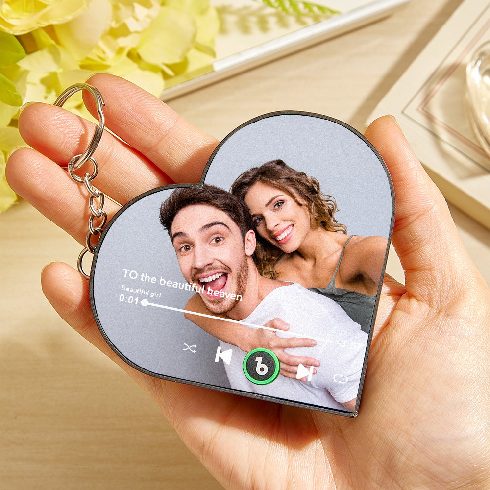 Personalized Photo Music Keychain Music Box Bag Charm That Plays Music Without Cell Phone Anniversary Gifts