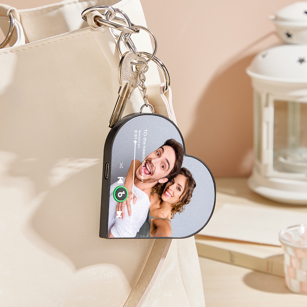 Personalized Photo Music Keychain Music Box Bag Charm That Plays Music Without Cell Phone Anniversary Gifts