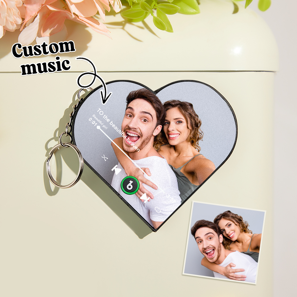 Personalized Photo Music Keychain Music Box Bag Charm That Plays Music Without Cell Phone Anniversary Gifts