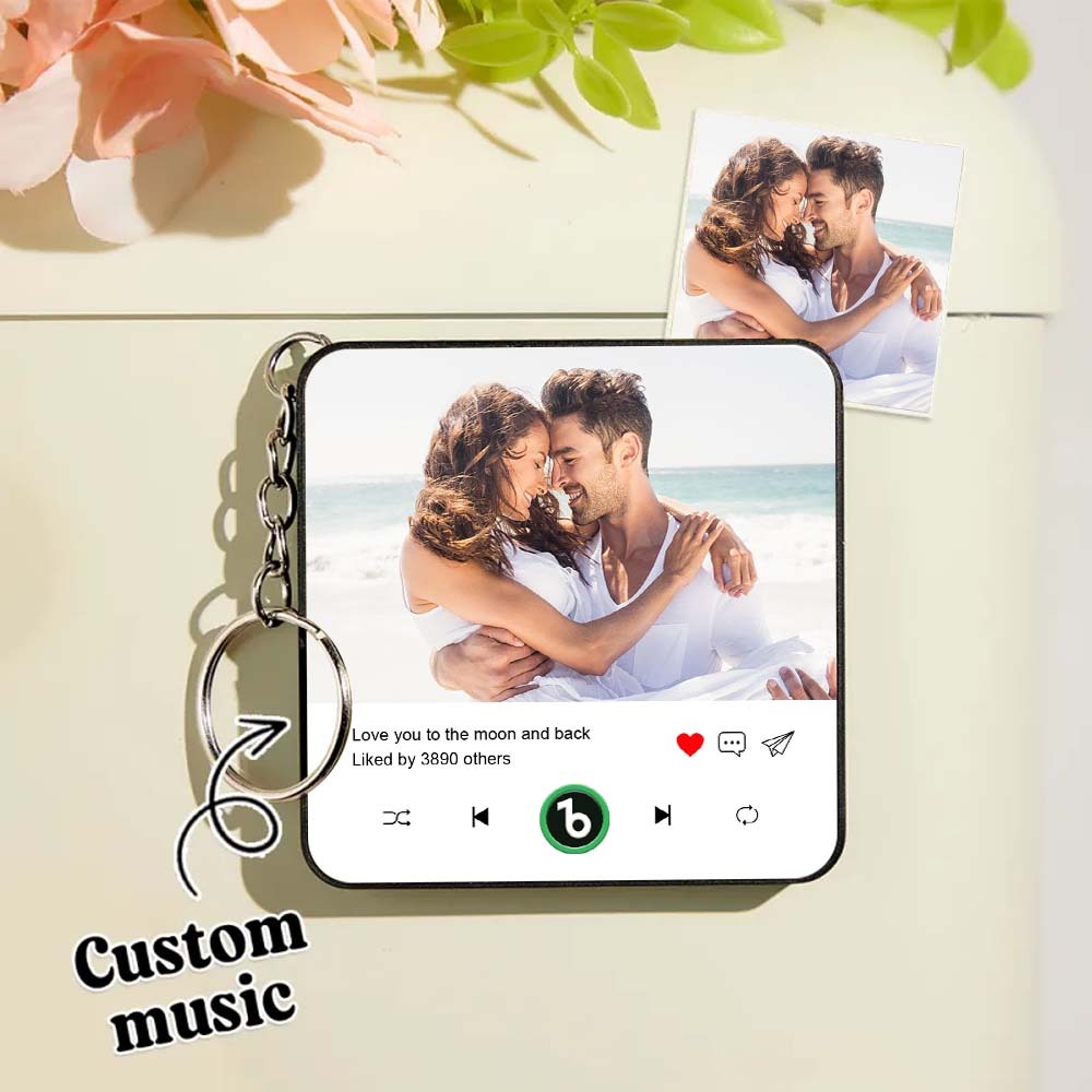 Custom Photo and Text Mini Music Fridge Magnet Keychain Music Wall Photo Sticker Music Movement That Can Be Played Keychain Gifts for Her