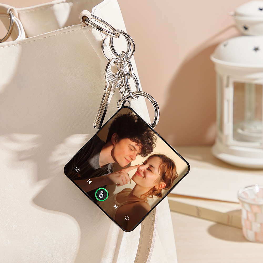 Custom Music & Photo Mini Fridge Magnet Keychain Supports Bluetooth Connectivity Custom Music Fridge Magnet Keychain Couple Gift Singing Refrigerator Magnet Keyring Wedding Gift for Him