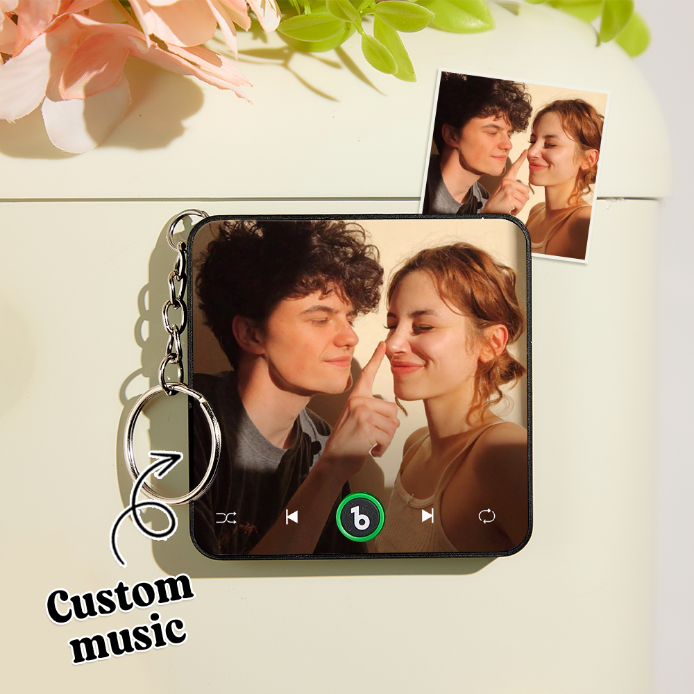Custom Music & Photo Mini Fridge Magnet Keychain Supports Bluetooth Connectivity Custom Music Fridge Magnet Keychain Couple Gift Singing Refrigerator Magnet Keyring Wedding Gift for Him