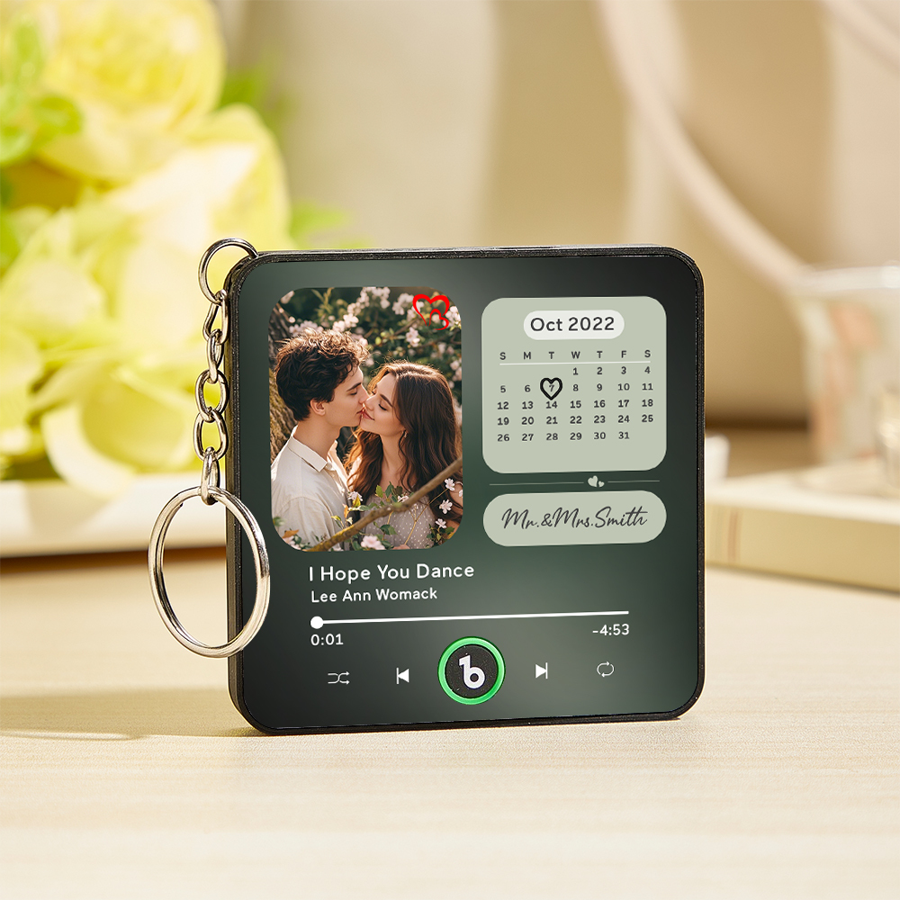 Custom Mini Music Fridge Magnet Keychain Personalized Photo Calendar Fridge Magnet Keychain With Music That Can Play Song Calendar Keyring Gifts Anniversary Gifts for Couple