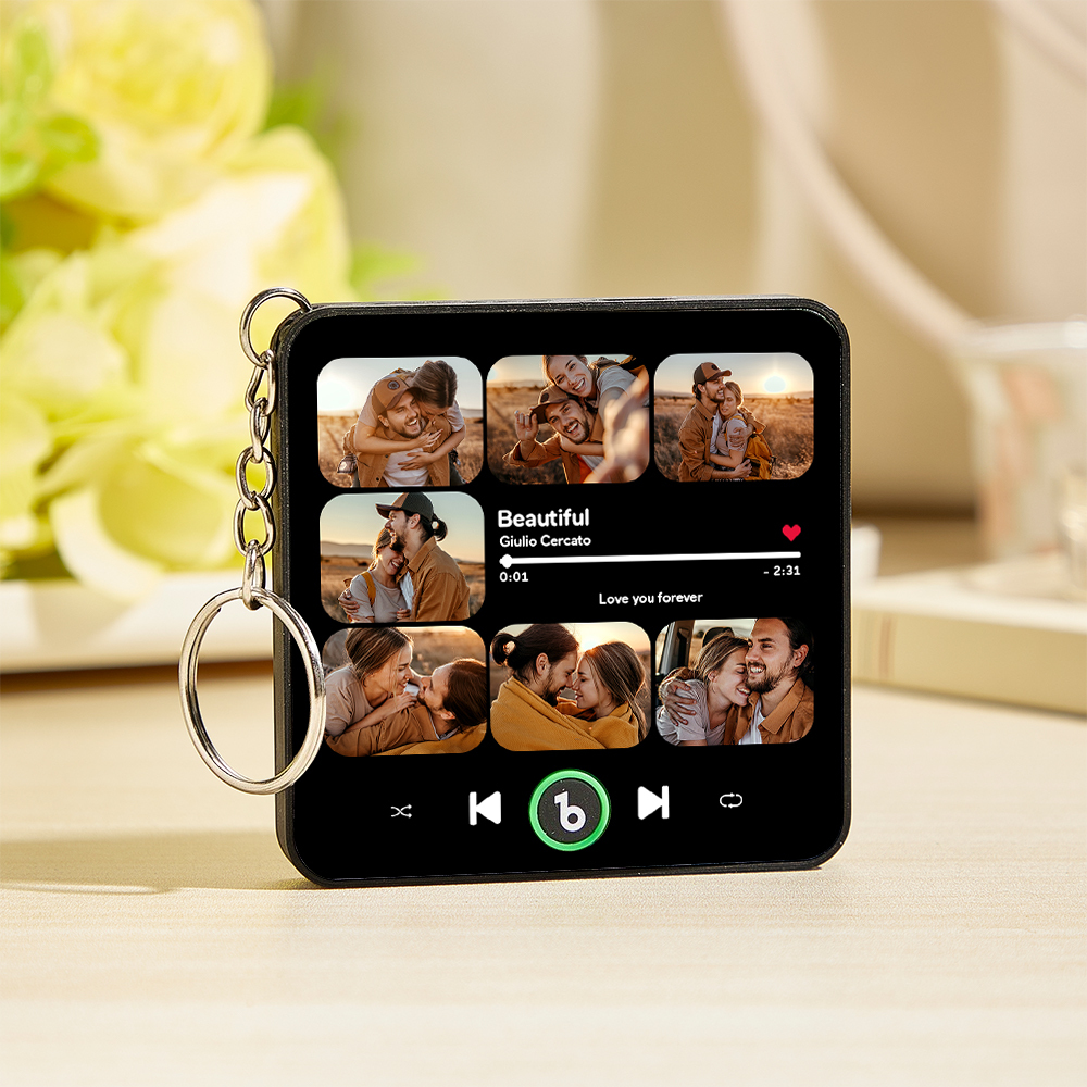 Custom Music & Multi Photo Mini Fridge Magnet Keychain Personalized Photo Song Magnet That Can Play Music Keyring Gifts Anniversary Gift for Couple