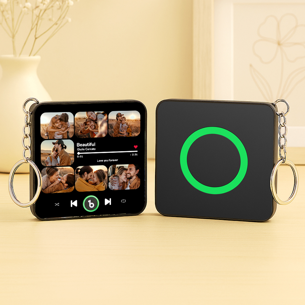 Custom Music & Multi Photo Mini Fridge Magnet Keychain Personalized Photo Song Magnet That Can Play Music Keyring Gifts Anniversary Gift for Couple