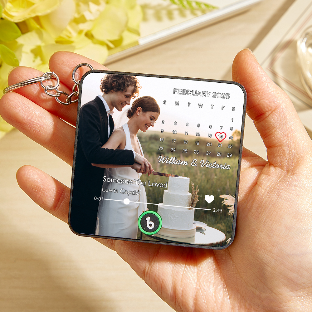 Custom Music Gift Mini Fridge Magnet Keychain with Custom Date Custom Photo Music Box Play Song Wedding Gift For Her Photo Music Magnet Keychain Anniversary Gifts for Couple