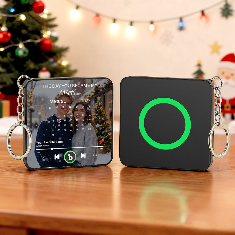 Personalized Mini Music Fridge Magnet Keychain With Calendar Photo "The Day You Became My" Refrigerator Magnet Keyring Can Play Songs Anniversary Gifts