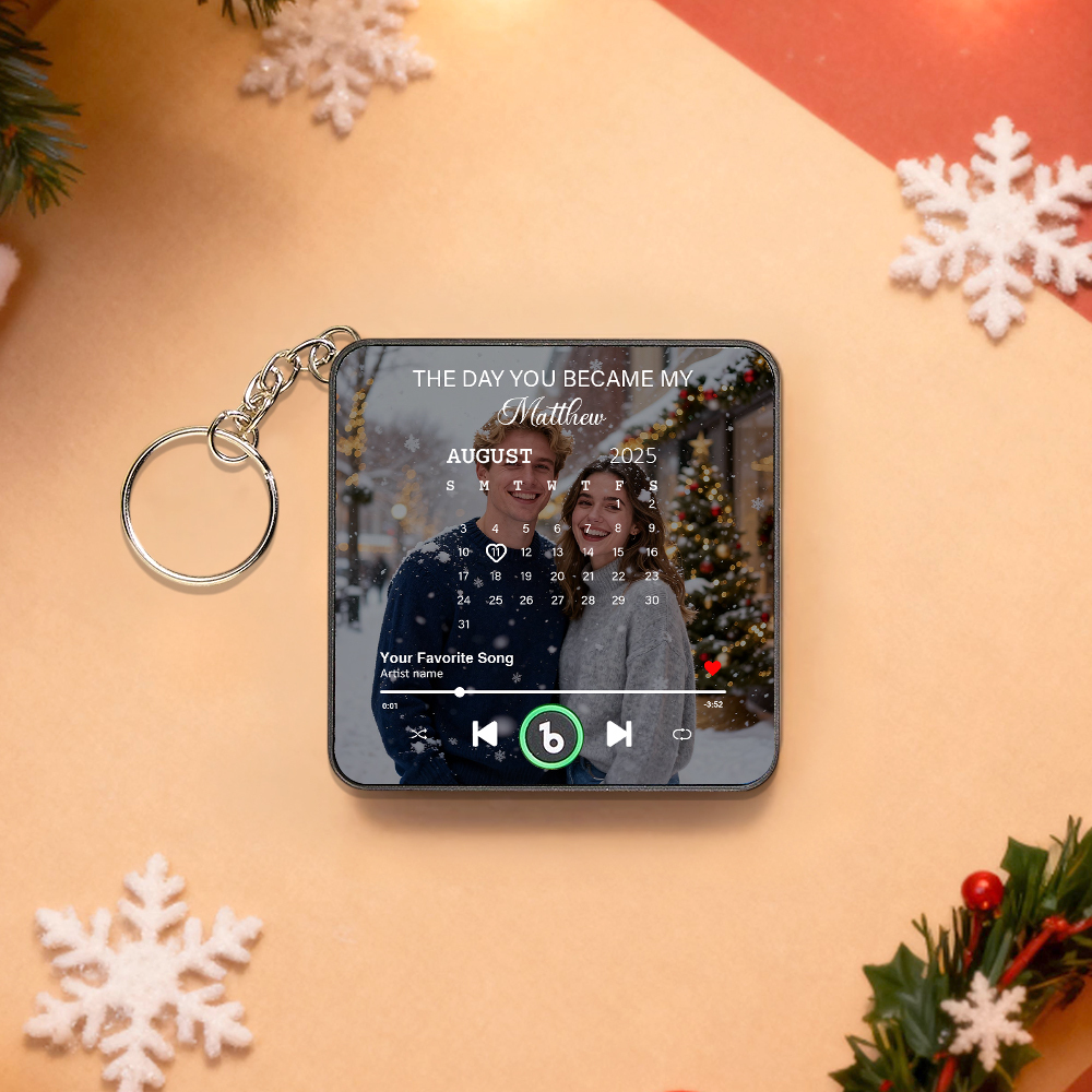 Personalized Mini Music Fridge Magnet Keychain With Calendar Photo "The Day You Became My" Refrigerator Magnet Keyring Can Play Songs Anniversary Gifts