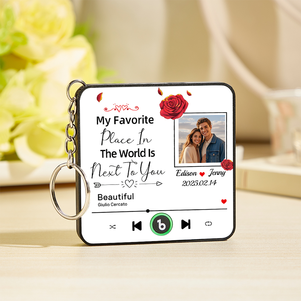 Custom Music Fridge Magnet Personalized Photo Refrigerator Magnet With Flower Pattern My Favorite Place In The World Is Next To You Gift for Couple