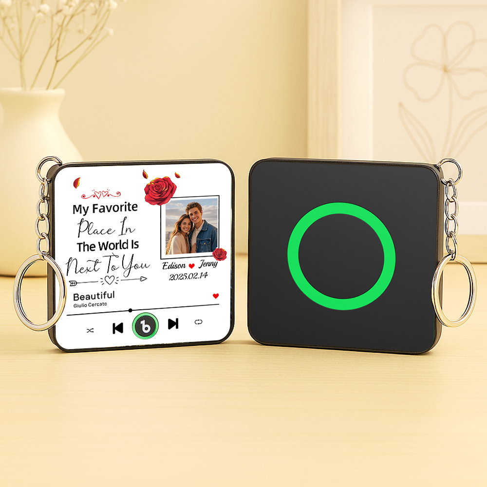 Custom Music Fridge Magnet Personalized Photo Refrigerator Magnet With Flower Pattern My Favorite Place In The World Is Next To You Gift for Couple