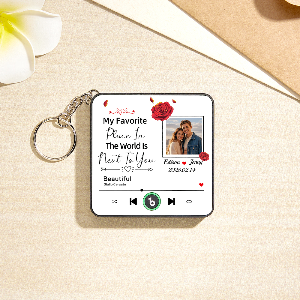 Custom Music Fridge Magnet Personalized Photo Refrigerator Magnet With Flower Pattern My Favorite Place In The World Is Next To You Gift for Couple