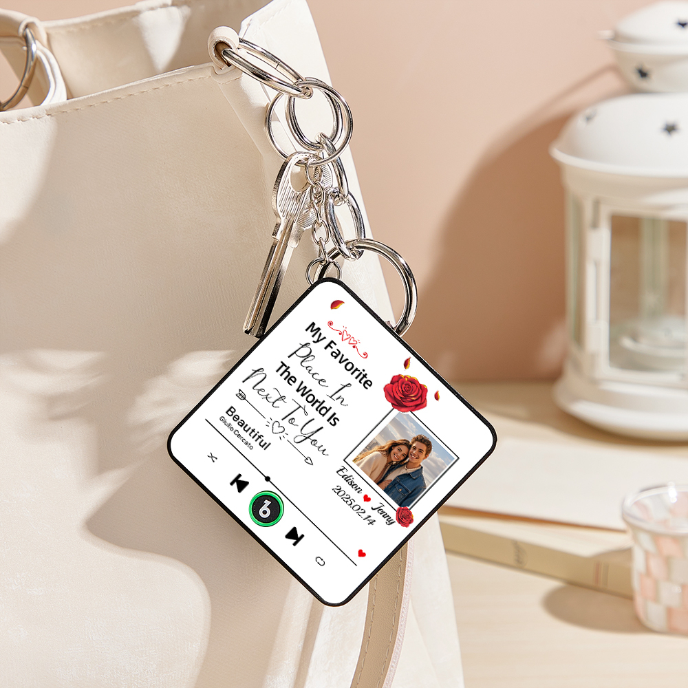 Custom Music Fridge Magnet Personalized Photo Refrigerator Magnet With Flower Pattern My Favorite Place In The World Is Next To You Gift for Couple