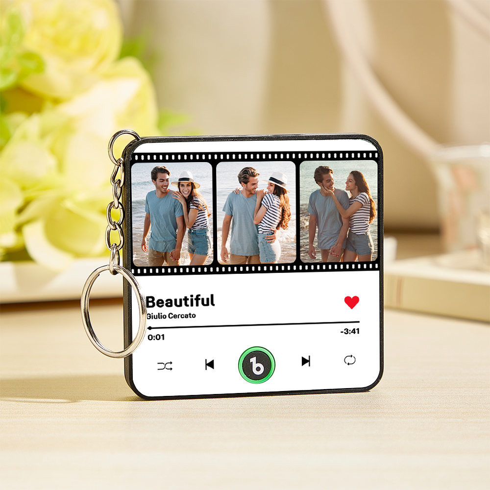 Custom Couple Photo Collage Personalized Custom Mini Music Fridge Magnet Keychain That Can Play Songs Gift For Husband Wife Anniversary Wedding Gift