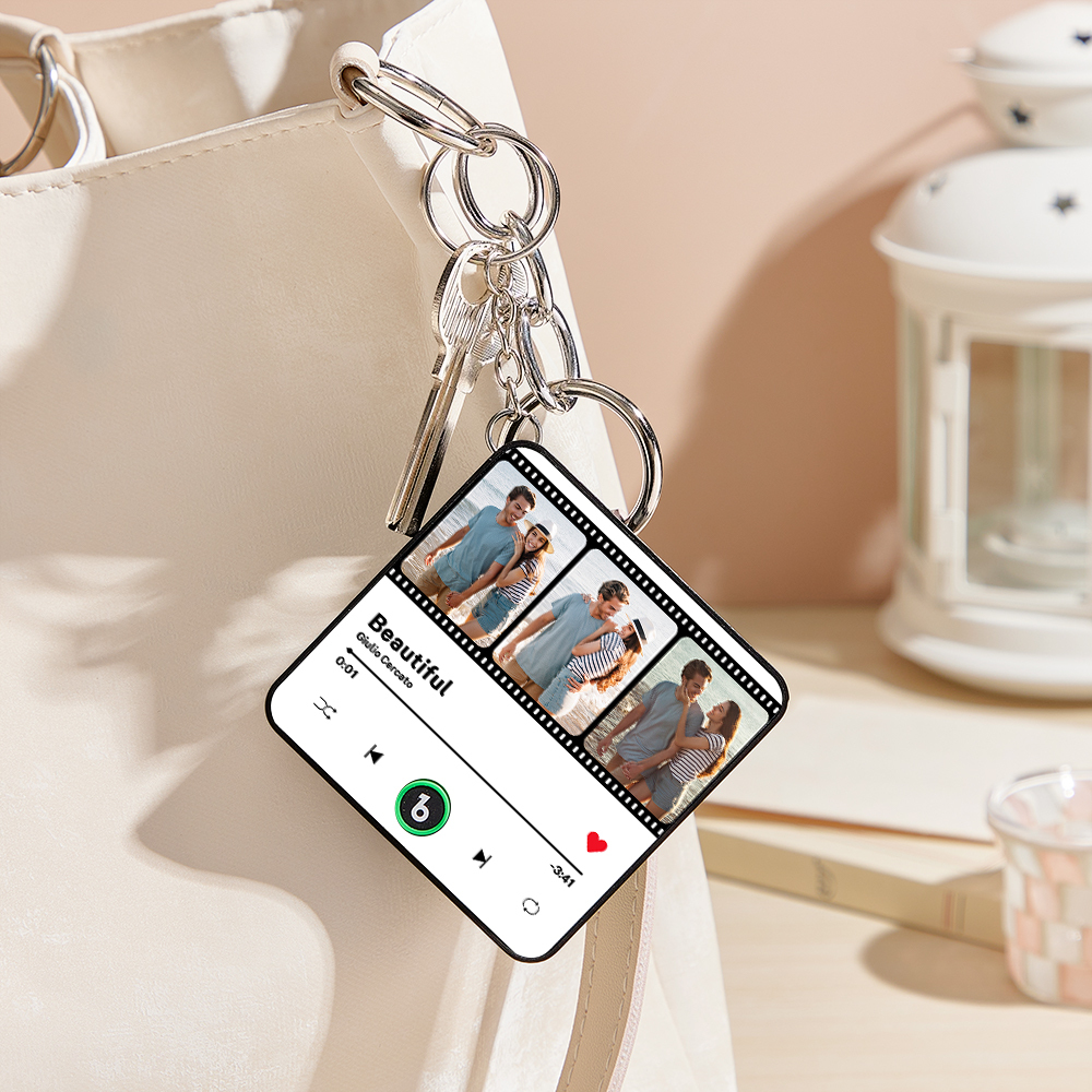 Custom Couple Photo Collage Personalized Custom Mini Music Fridge Magnet Keychain That Can Play Songs Gift For Husband Wife Anniversary Wedding Gift