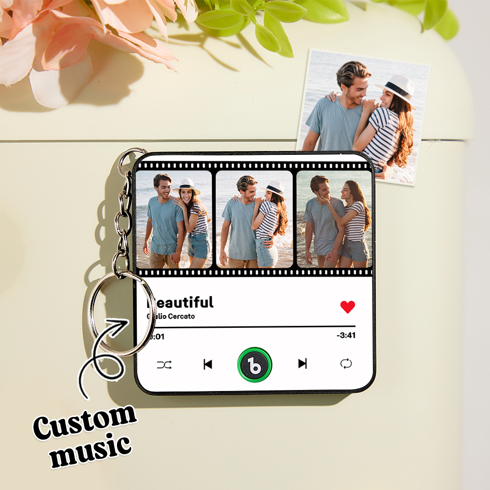 Custom Couple Photo Collage Personalized Custom Mini Music Fridge Magnet Keychain That Can Play Songs Gift For Husband Wife Anniversary Wedding Gift