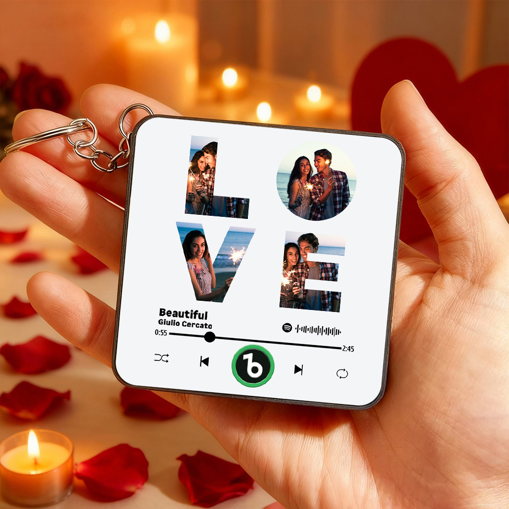 Custom Mini Music Fridge Magnet Keychain Personalized LOVE Photo Refrigerator Magnet Keyring Romantic Present for Valentine's Day