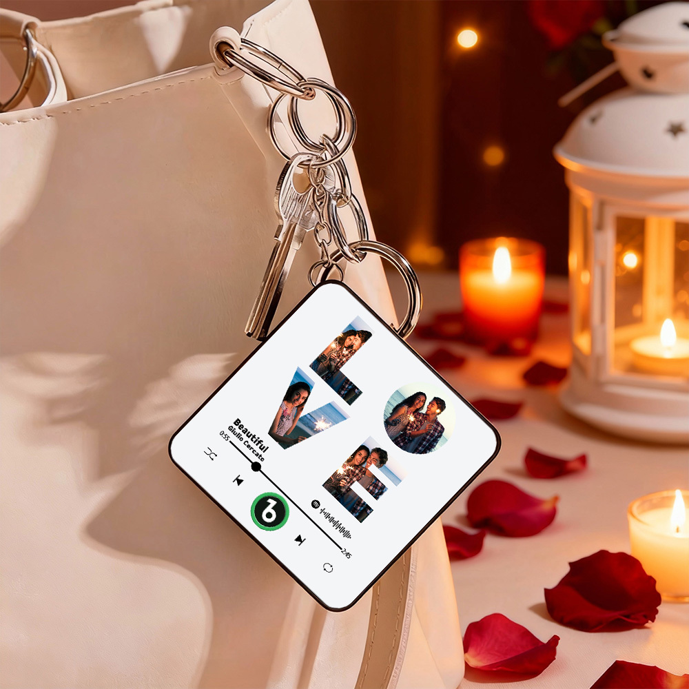 Custom Mini Music Fridge Magnet Keychain Personalized LOVE Photo Refrigerator Magnet Keyring Romantic Present for Valentine's Day
