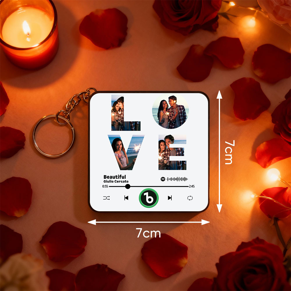 Custom Mini Music Fridge Magnet Keychain Personalized LOVE Photo Refrigerator Magnet Keyring Romantic Present for Valentine's Day