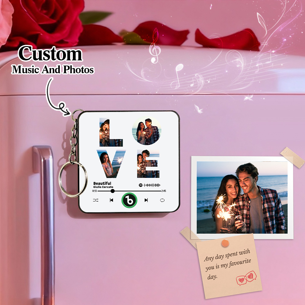 Custom Mini Music Fridge Magnet Keychain Personalized LOVE Photo Refrigerator Magnet Keyring Romantic Present for Valentine's Day