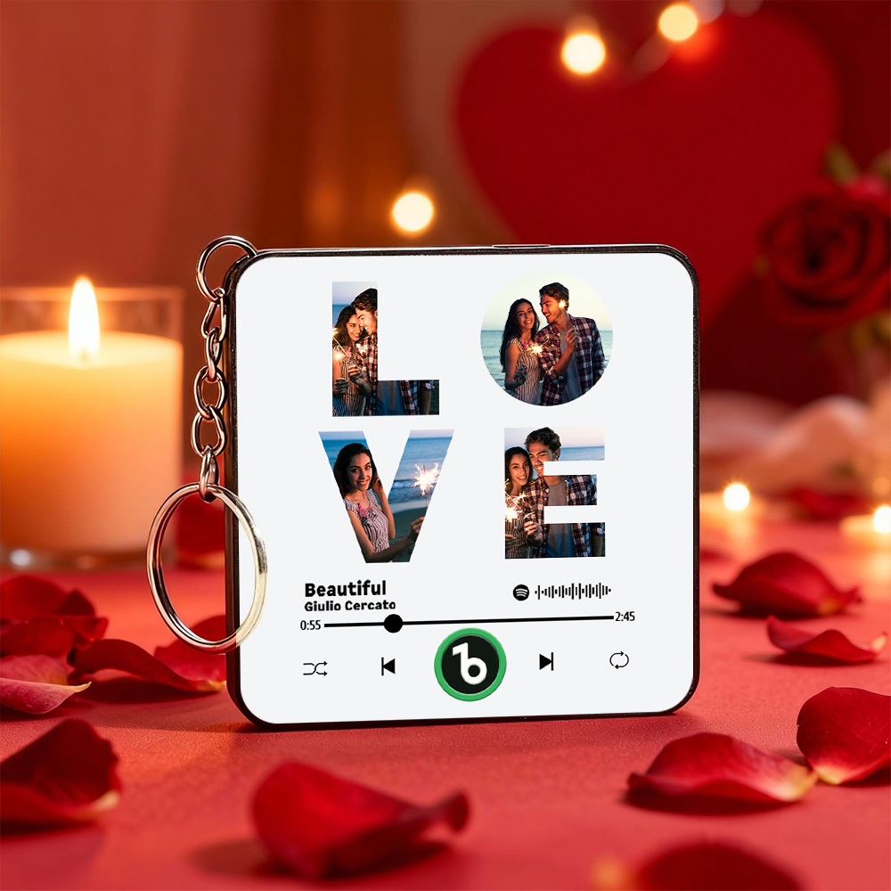 Custom Mini Music Fridge Magnet Keychain Personalized LOVE Photo Refrigerator Magnet Keyring Romantic Present for Valentine's Day