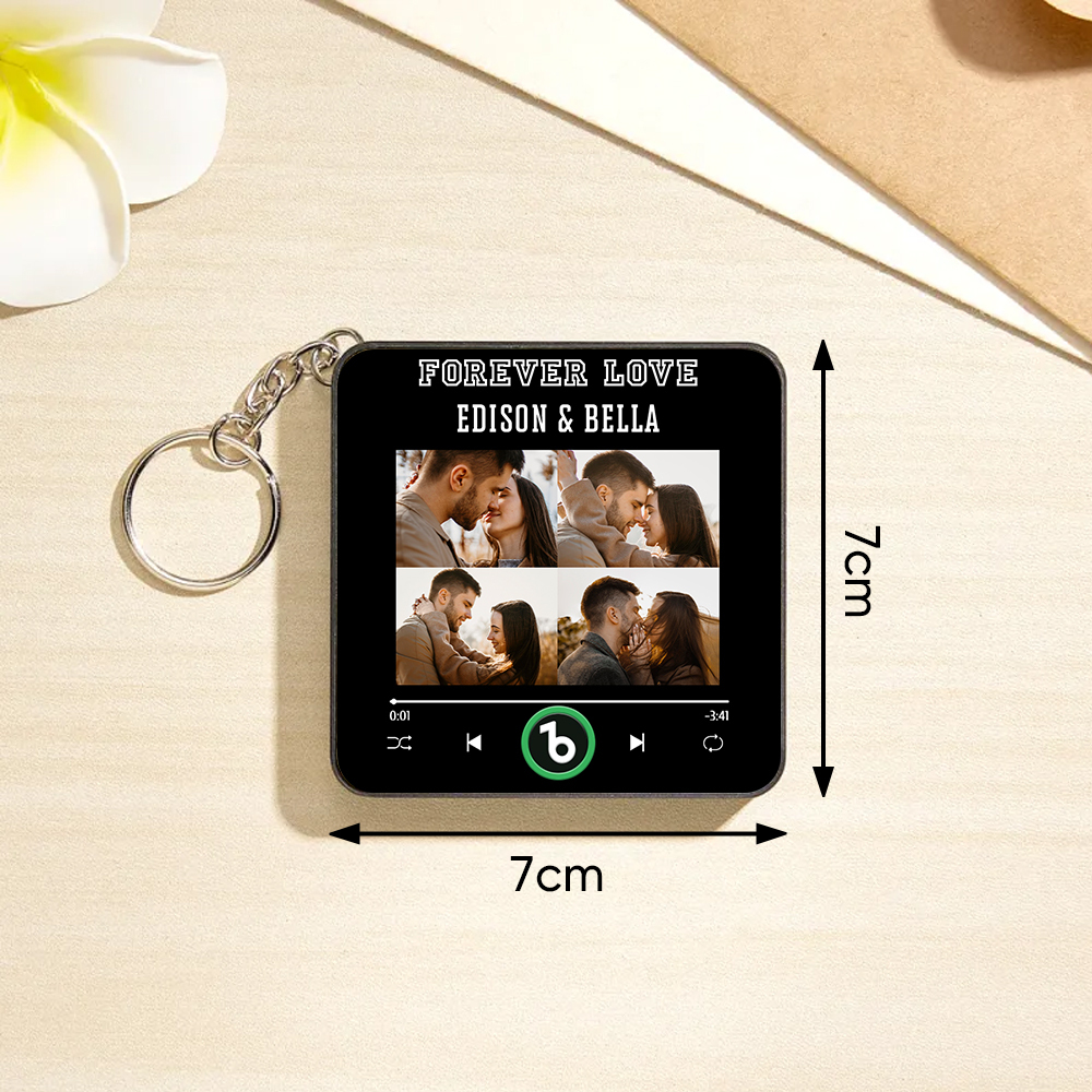 Custom Mini Music Fridge Magnet Keychain Personalized 4 Photos Song Magnet Keychain Valentine's Day Gift Anniversary Gift for Lover
