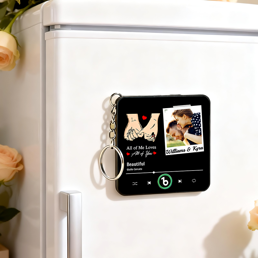 Personalized Photo Music Keychain Fridge Magnet Best Gift for Couple "All Of Me Loves All Of You"  Valentine`s Day Gifts for Couple