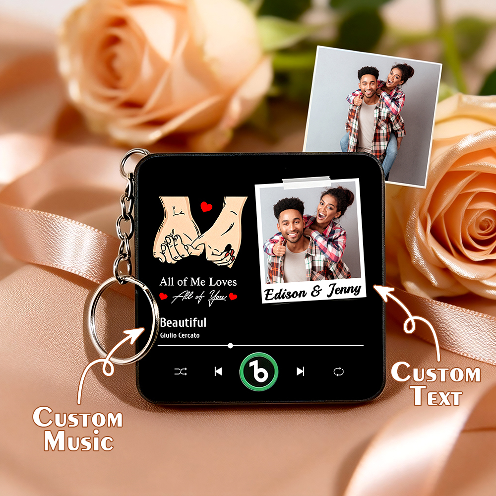 Personalized Photo Music Keychain Fridge Magnet Best Gift for Couple "All Of Me Loves All Of You"  Valentine`s Day Gifts for Couple