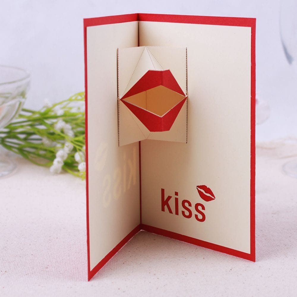 3D Creative Valentine's Day Pop Up Card Sexy Red Lips Pop Up Greeting Card - GiftLab
