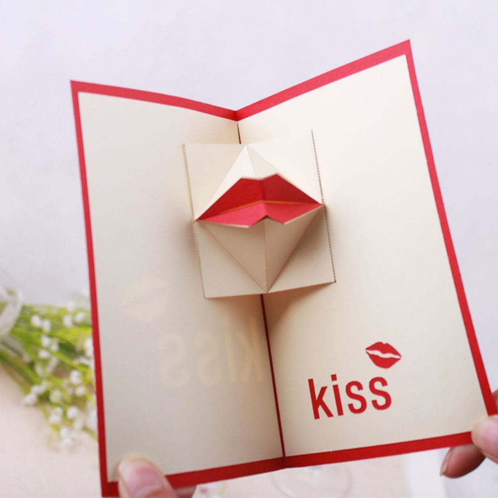 3D Creative Valentine's Day Pop Up Card Sexy Red Lips Pop Up Greeting Card - GiftLab