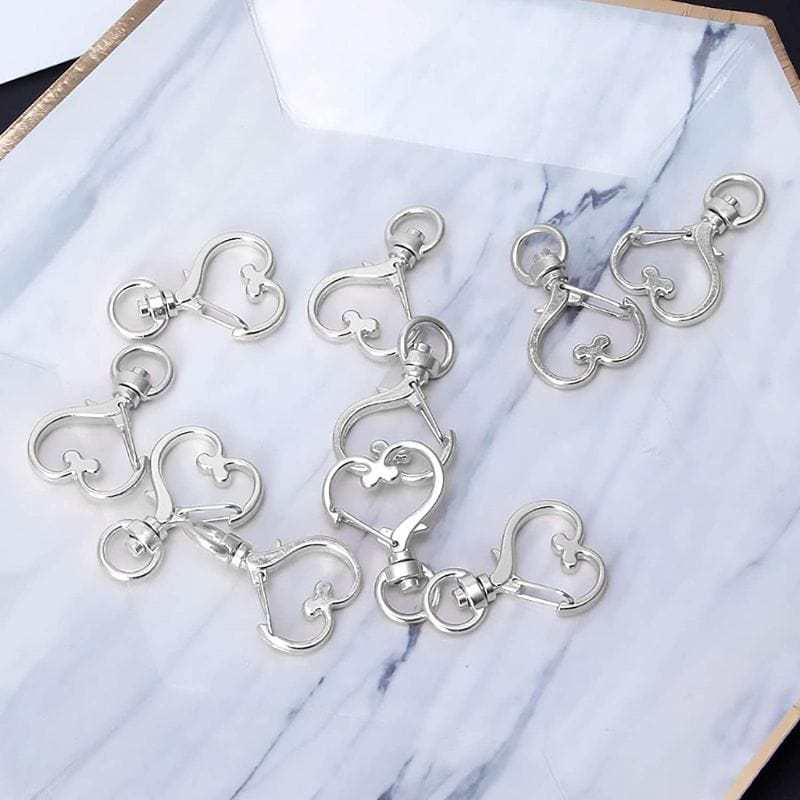 Heart-Shaped Swivel Snap Hook Keychain Metal Spring Snap Keychain Hook Lobster Clasp Key Ring Silver - Giftlab