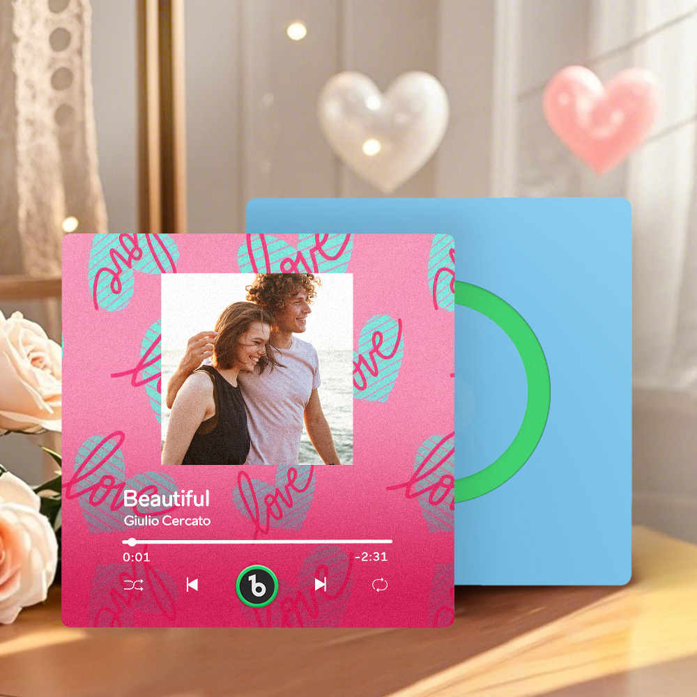 Personalized Music Fridge Magnet Red Love Your Heart Valentine Gift Album Fridge Magnet Music Wall Photo Sticker Music Movement That Can Be Played Gift for Couple - Fridgebeats