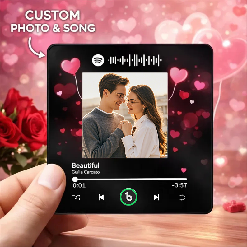 Customized Couple Photo Music Fridge Magnet Valentines Gift Personalized Refrigerator Magnets Gift For Her