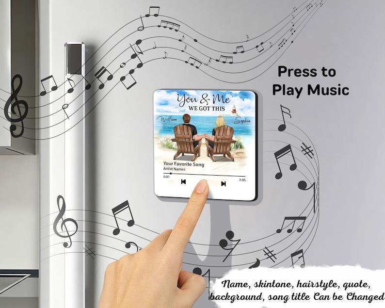 Couple Back View At Beach Favorite Song Personalized Music Fridge Magnet, Valentine's Day Gift For Couple, Anniversary, Music Lovers Gift