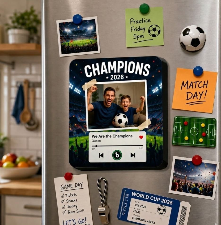 Personalized Sound Interactive Music Player Magnet - Custom Photo & Audio Fridge Magnet - 2026 Match Day Soccer Fan Gift, Championship Edition Home Decor