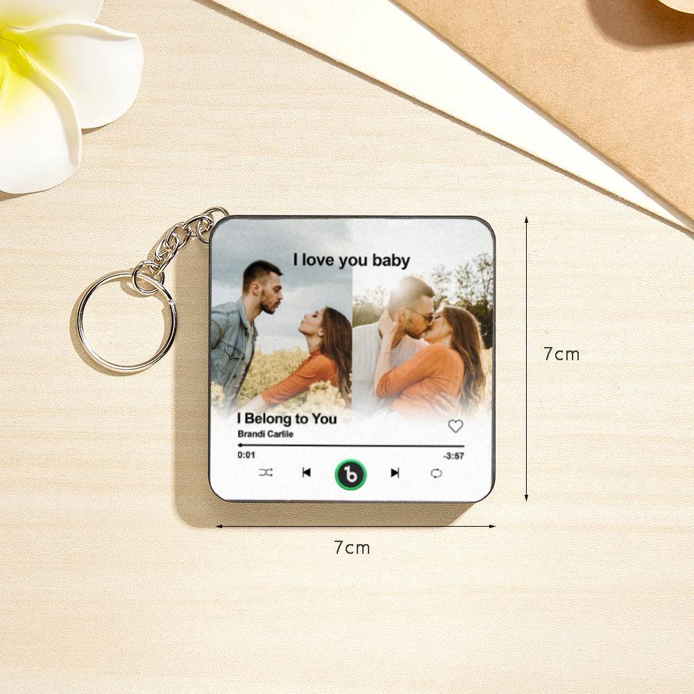 Custom Mini Music Fridge Magnet Keychain Personalized 2 Photos Song Magnet Keychain Valentine's Day Gift Anniversary Gift for Lover