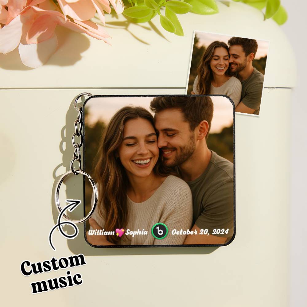 Personalized Mini Music Fridge Magnet Keychain With Name and Date Refrigerator Magnet Keyring Can Play Songs Anniversary Gifts
