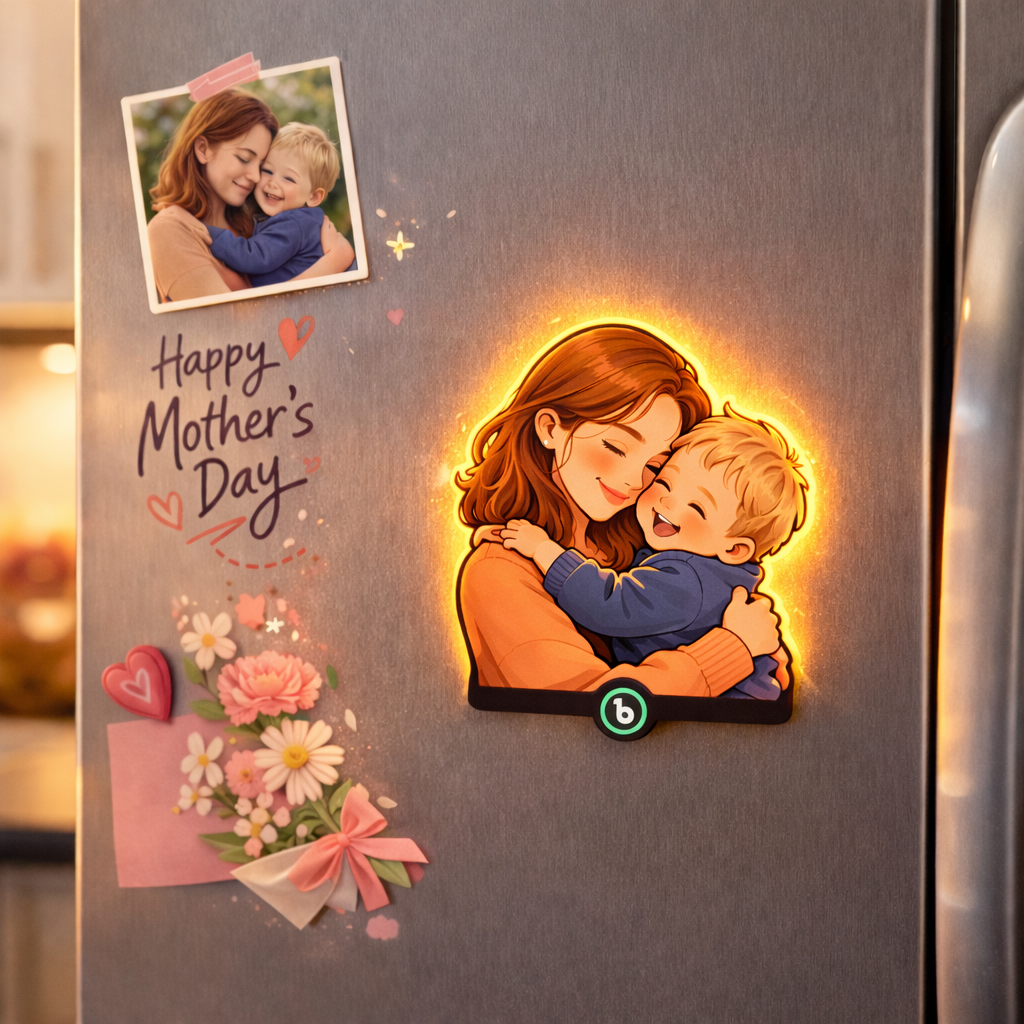 Custom Mother & Daughter Photo Fridge Magnet with Light – Personalized Family Memory Magnet Gift for Mom, Mother’s Day Keepsake Kitchen Decor A Gift That Glows with Love
