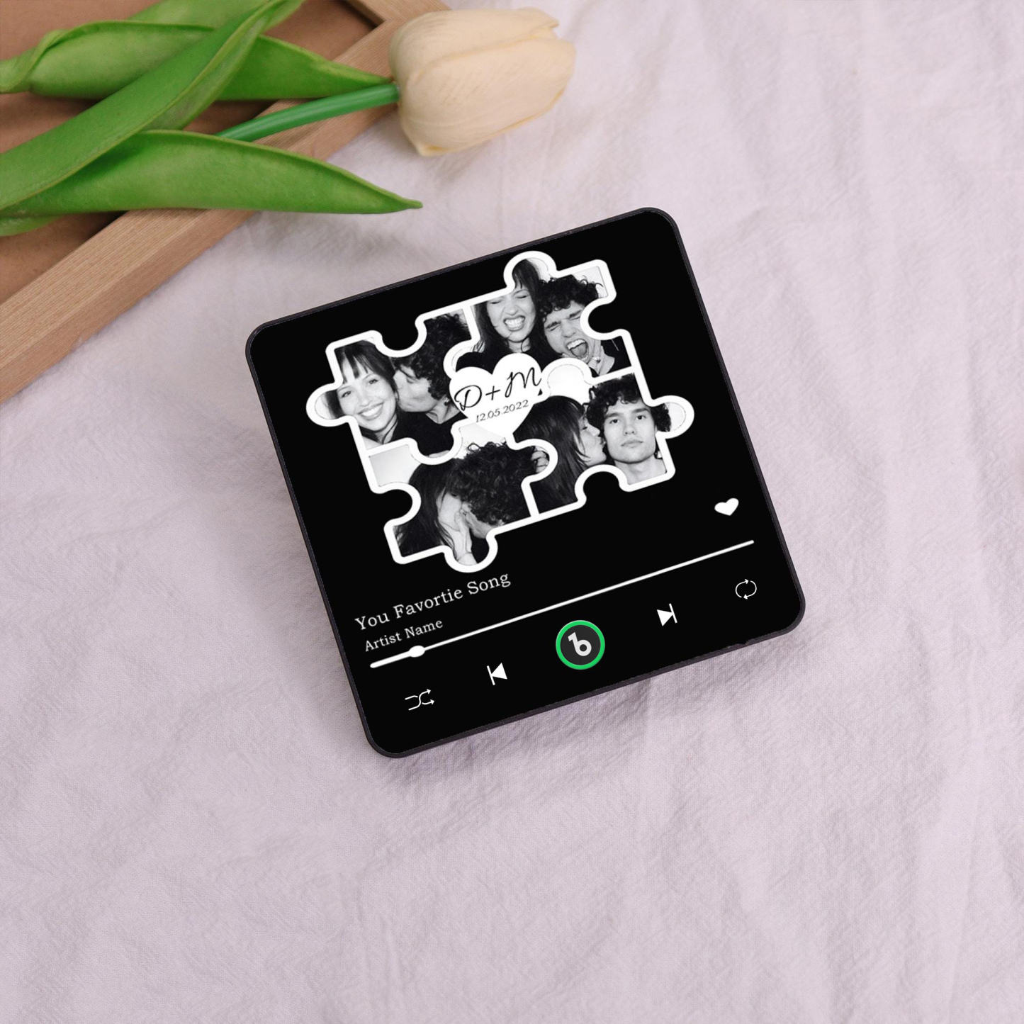 Custom Photo Music Box Fridge Magnet Personalized Valentine's Day Gift For Couple Puzzle Pattern Music Fridge Magnet