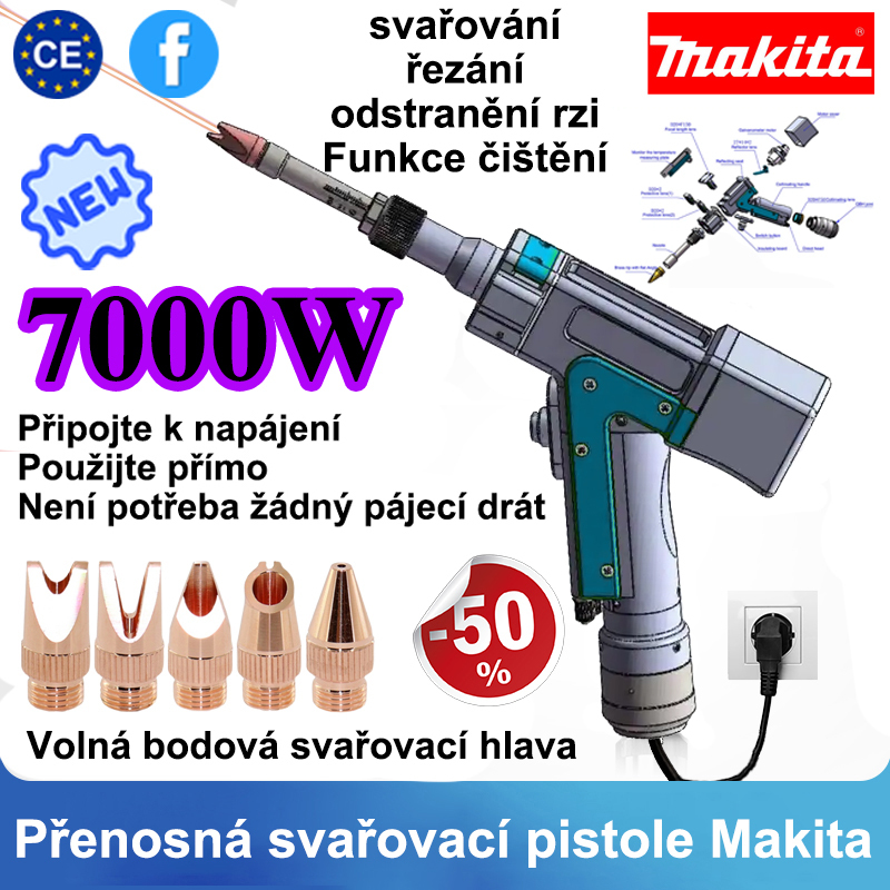 【Ušetřete 50 %】 Multifunkční přenosná laserová svařovací pistole Makita 7000W 4v1