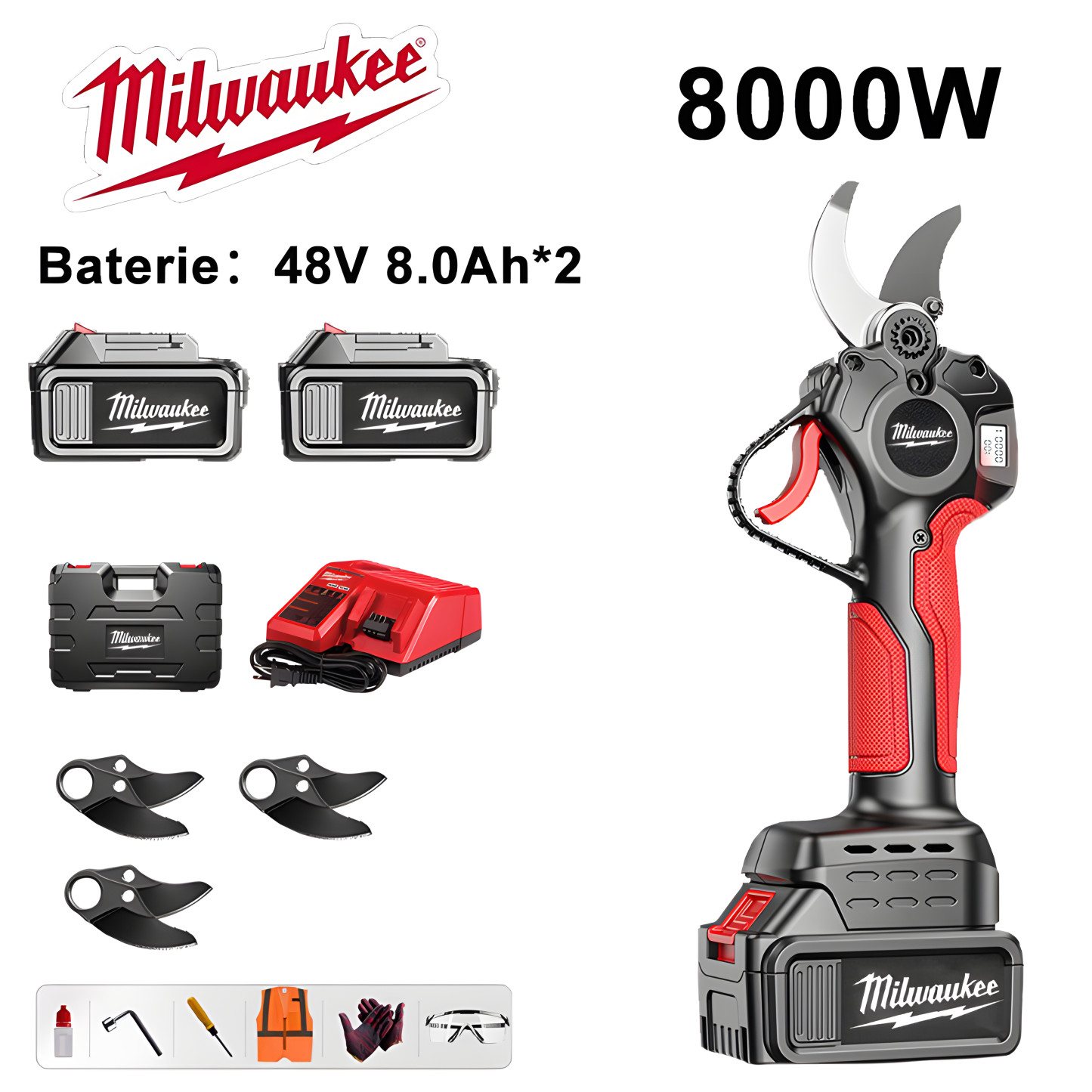 Milwaukee 15000W bezkomutátorový motor lithiová baterie teleskopické nůžky na větve