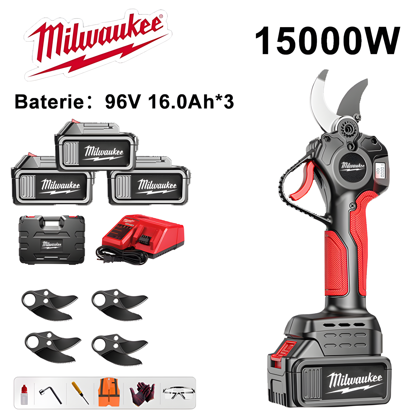 Milwaukee 15000W bezkomutátorový motor lithiová baterie teleskopické nůžky na větve